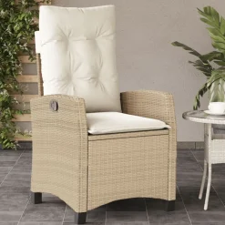 vidaXL Tuinstoel verstelbaar met kussens poly rattan beige