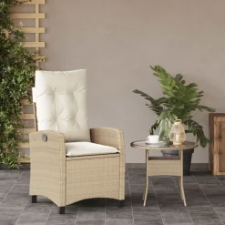 vidaXL Tuinstoel verstelbaar met kussens poly rattan beige