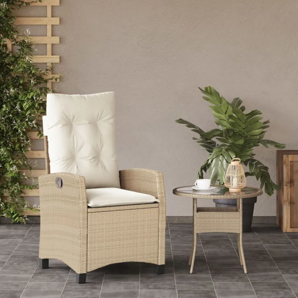 vidaXL Tuinstoel verstelbaar met kussens poly rattan beige