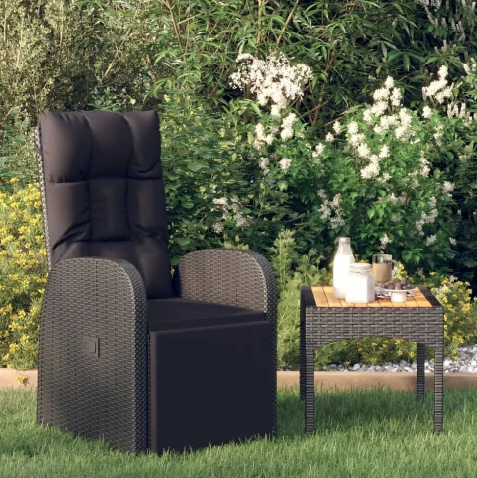 vidaXL Tuinstoel verstelbaar met kussen poly rattan zwart