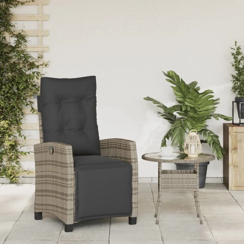 vidaXL Tuinstoel verstelbaar met voetensteun poly rattan grijs