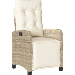 vidaXL Tuinstoel verstelbaar met voetensteun poly rattan beige