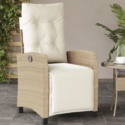 vidaXL Tuinstoel verstelbaar met voetensteun poly rattan beige