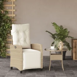 vidaXL Tuinstoel verstelbaar met voetensteun poly rattan beige