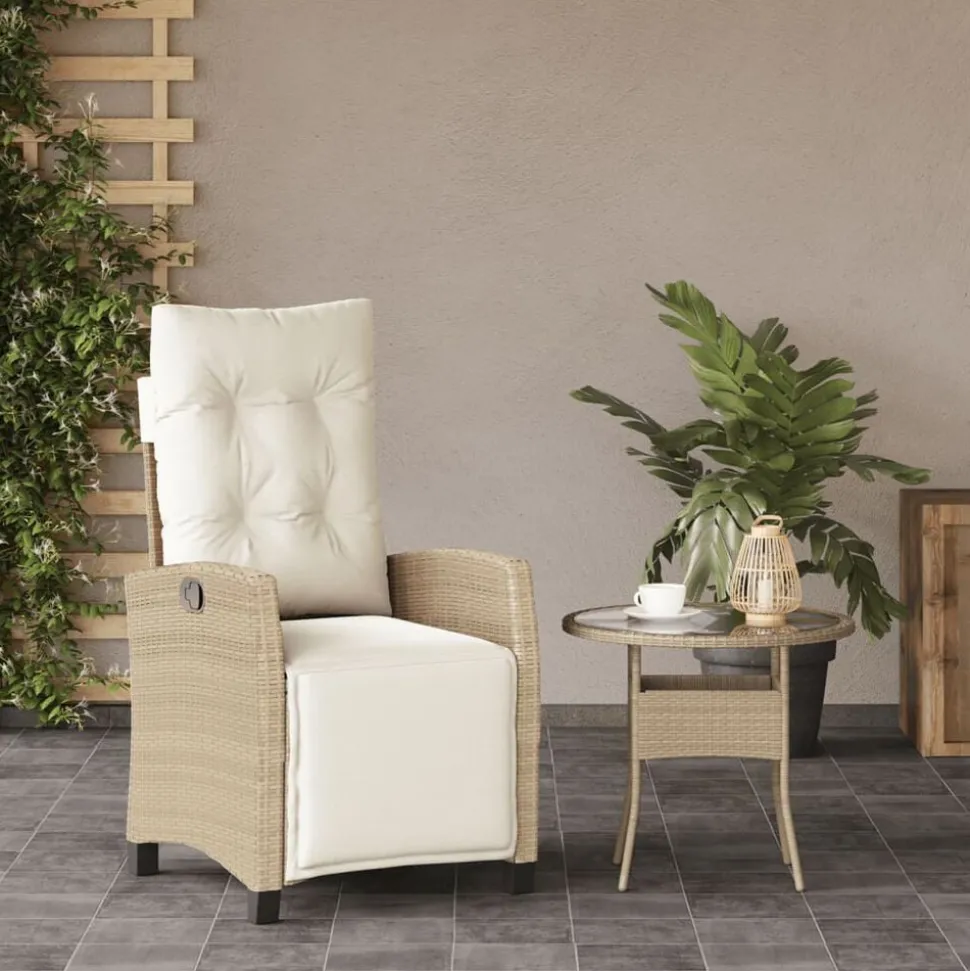 vidaXL Tuinstoel verstelbaar met voetensteun poly rattan beige
