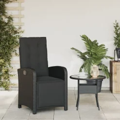 vidaXL Tuinstoel verstelbaar met voetensteun poly rattan zwart