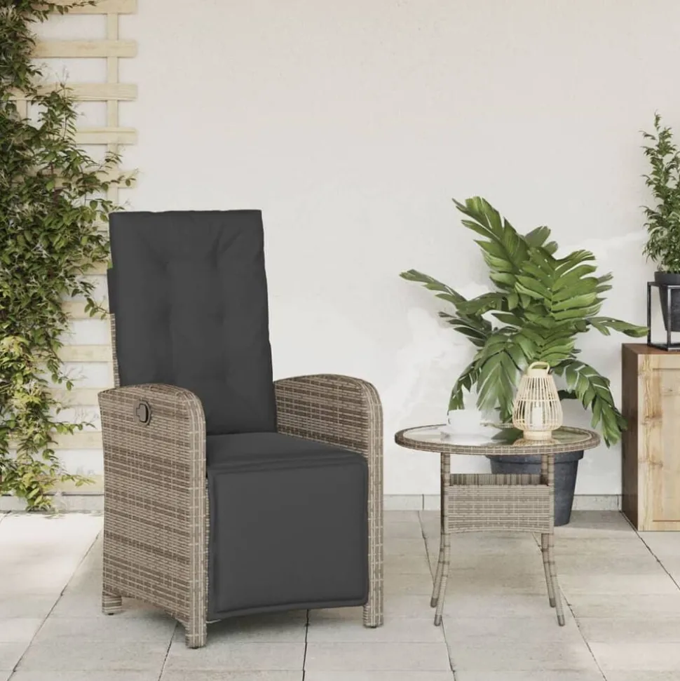 vidaXL Tuinstoel verstelbaar met voetensteun poly rattan grijs