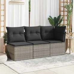 vidaXL Tuinstoel zonder armleuning met kussens poly rattan grijs