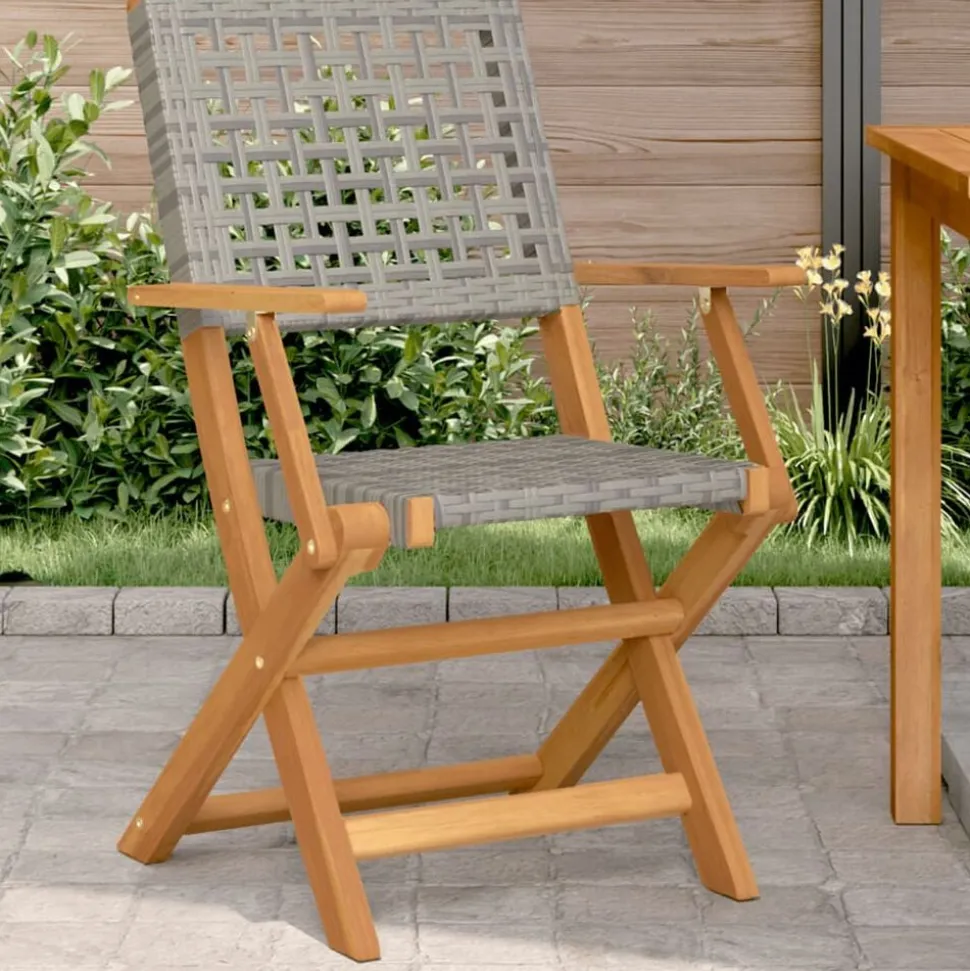 vidaXL Tuinstoelen 2 st massief acaciahout en poly rattan grijs