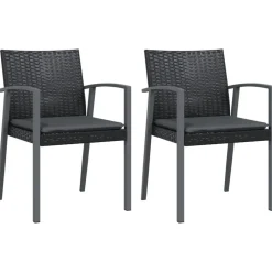 vidaXL Tuinstoelen 2 st met kussens 56,5x57x83 cm poly rattan zwart