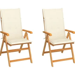 vidaXL Tuinstoelen 2 st met crèmekleurige kussens massief teakhout