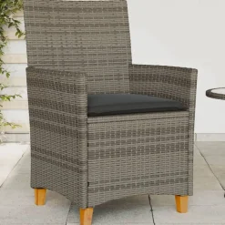 vidaXL Tuinstoelen 2 st met kussens poly rattan en massief hout grijs