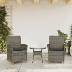 vidaXL Tuinstoelen 2 st met kussens poly rattan en massief hout grijs
