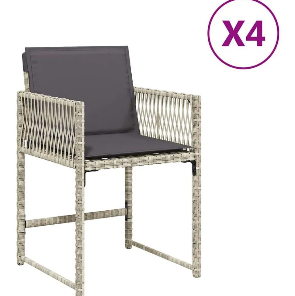 vidaXL Tuinstoelen 4 st met kussens poly rattan lichtgrijs