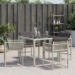 vidaXL Tuinstoelen 4 st met kussens poly rattan lichtgrijs