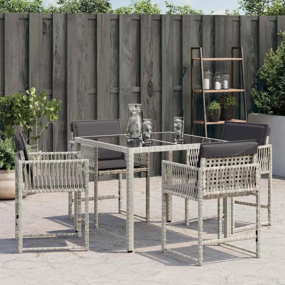 vidaXL Tuinstoelen 4 st met kussens poly rattan lichtgrijs