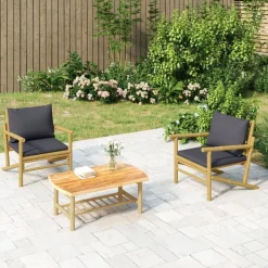 vidaXL Tuinstoelen 2 st met donkergrijze kussens bamboe