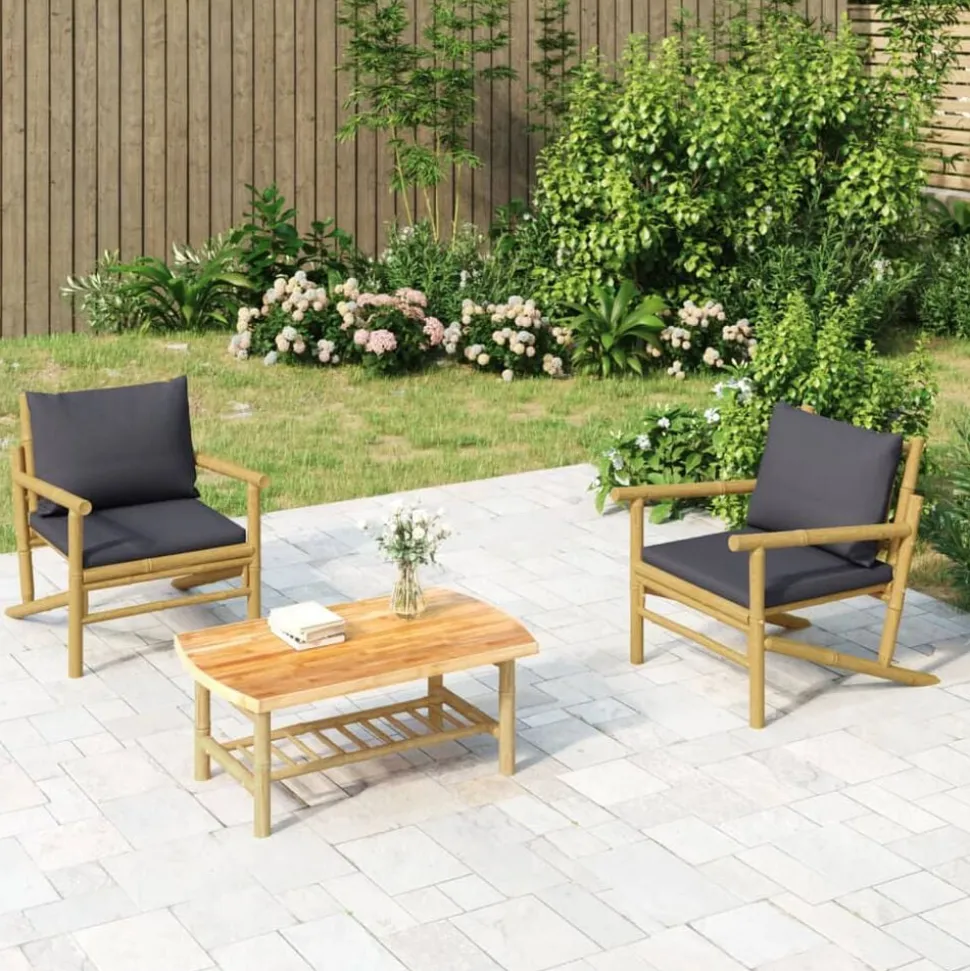 vidaXL Tuinstoelen 2 st met donkergrijze kussens bamboe