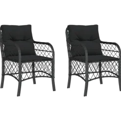 vidaXL Tuinstoelen 2 st met kussens poly rattan zwart