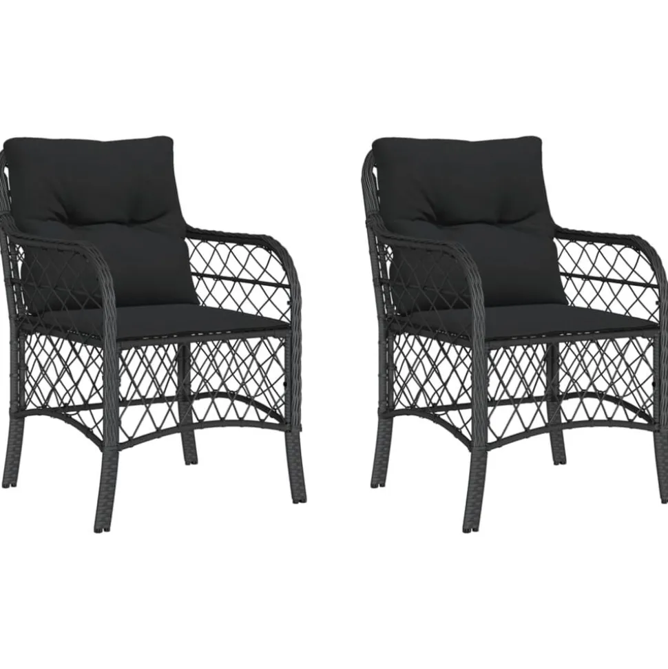vidaXL Tuinstoelen 2 st met kussens poly rattan zwart