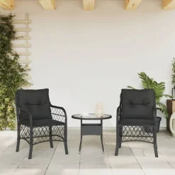 vidaXL Tuinstoelen 2 st met kussens poly rattan zwart