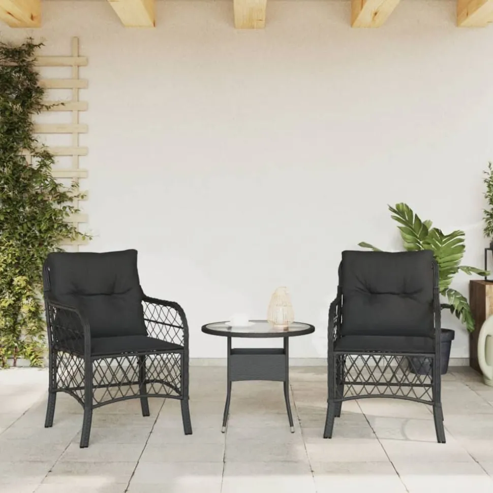 vidaXL Tuinstoelen 2 st met kussens poly rattan zwart
