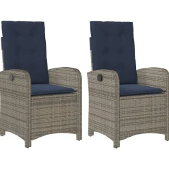 vidaXL Tuinstoelen 2 st verstelbaar met kussens poly rattan grijs