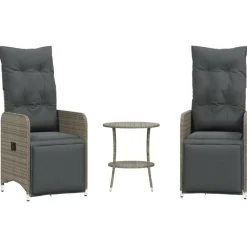 vidaXL Tuinstoelen 2 st verstelbaar met tafel poly rattan grijs