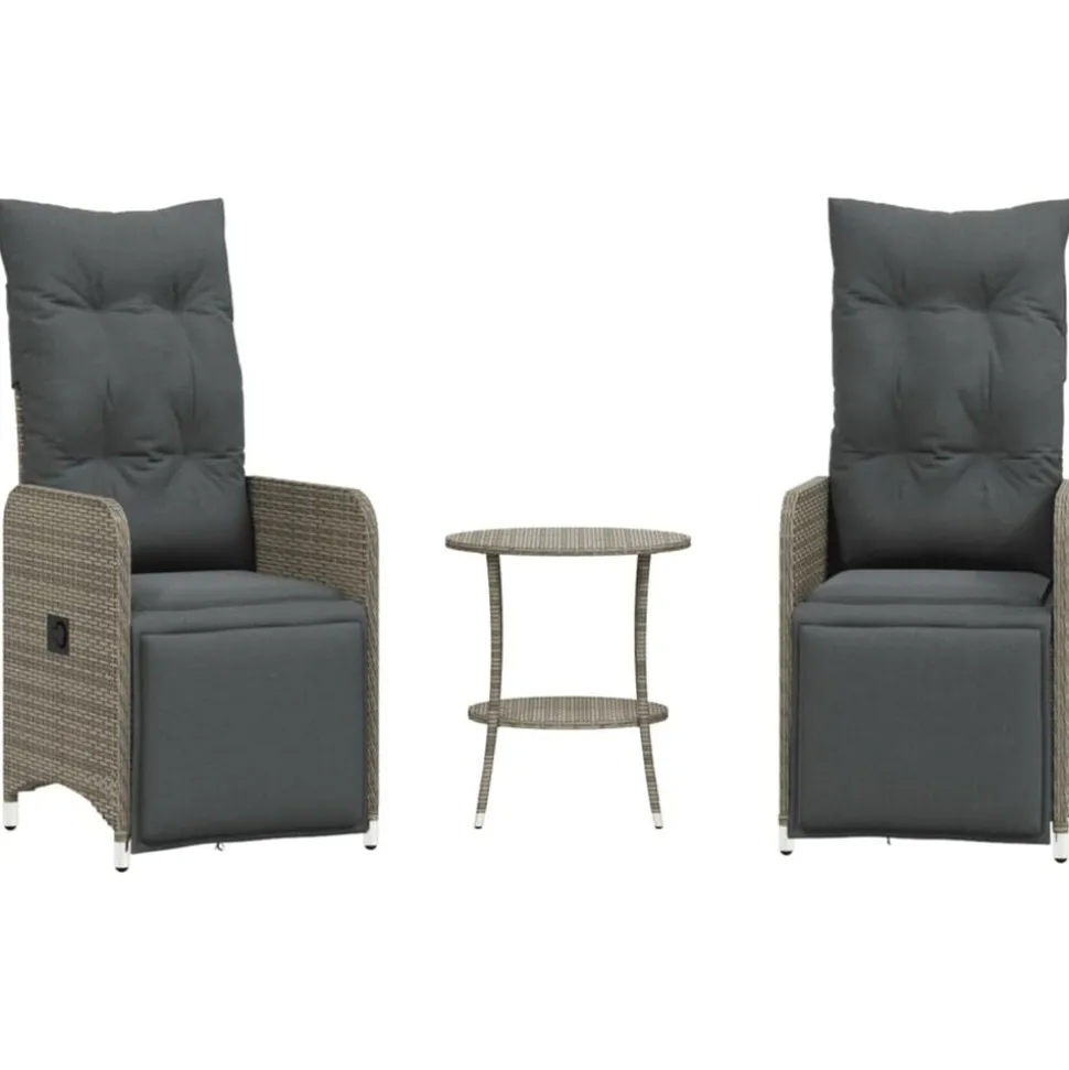 vidaXL Tuinstoelen 2 st verstelbaar met tafel poly rattan grijs
