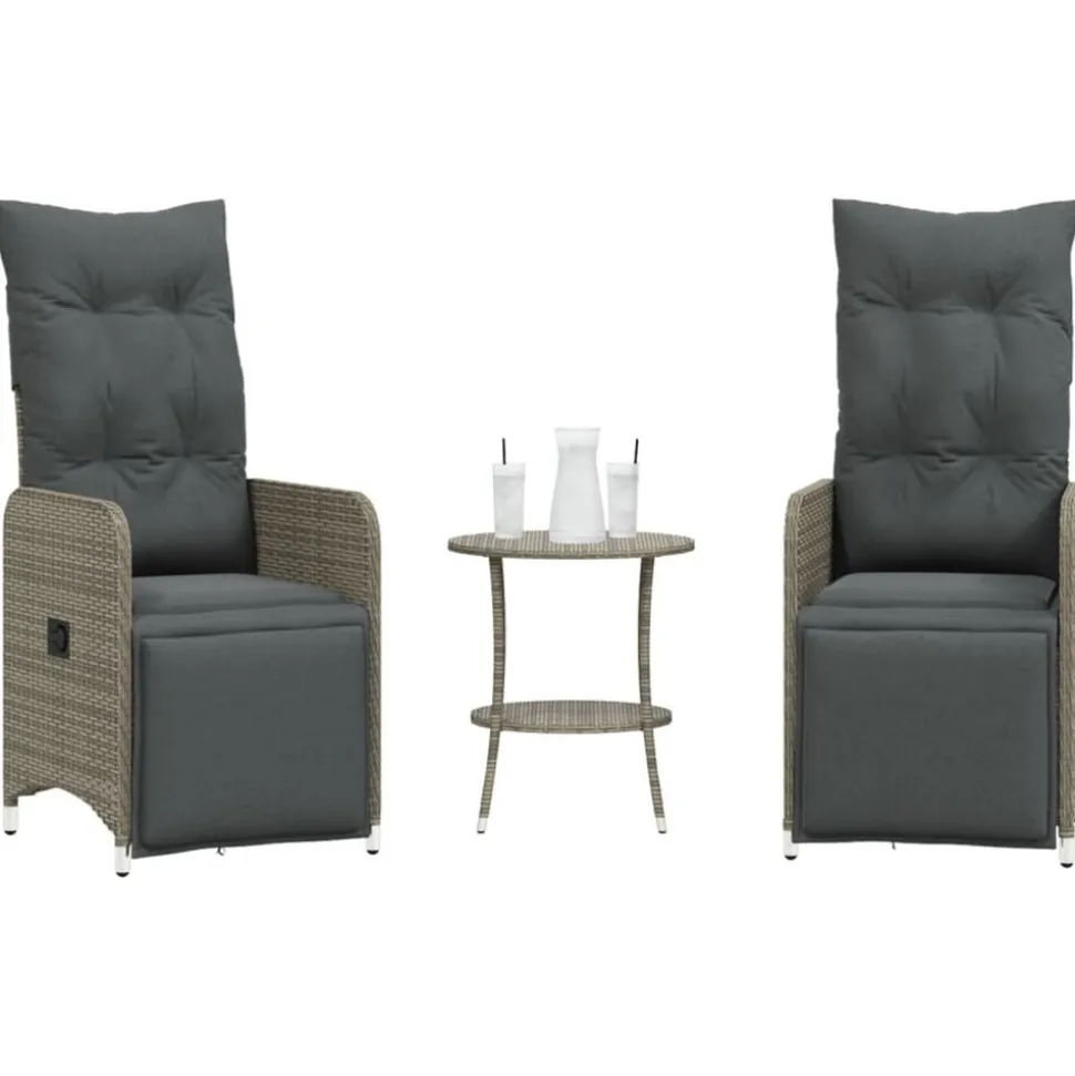vidaXL Tuinstoelen 2 st verstelbaar met tafel poly rattan grijs