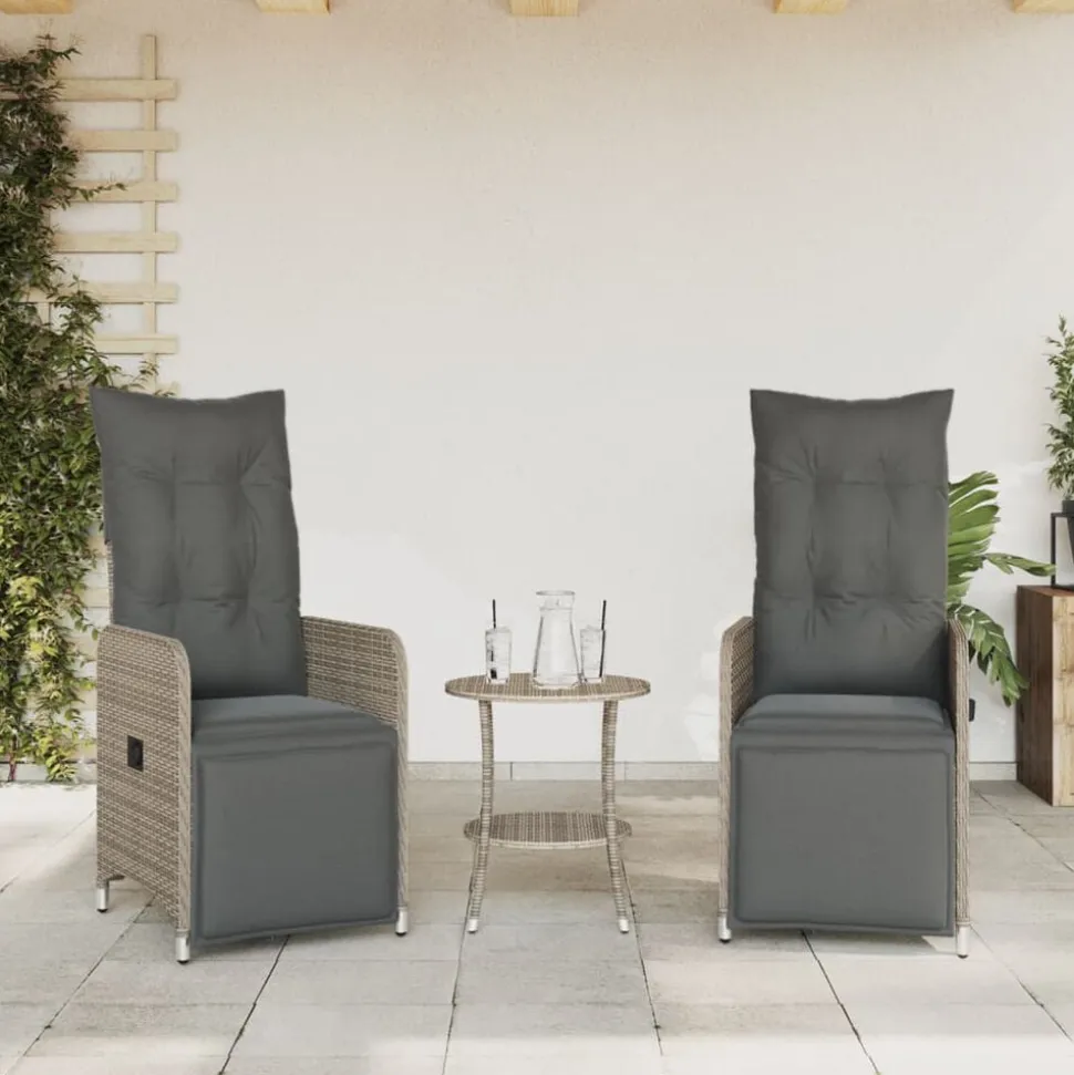 vidaXL Tuinstoelen 2 st verstelbaar met tafel poly rattan grijs
