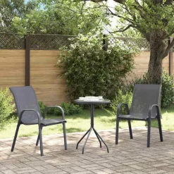 vidaXL Tuinstoelen stapelbaar 2 st textileen stof grijs