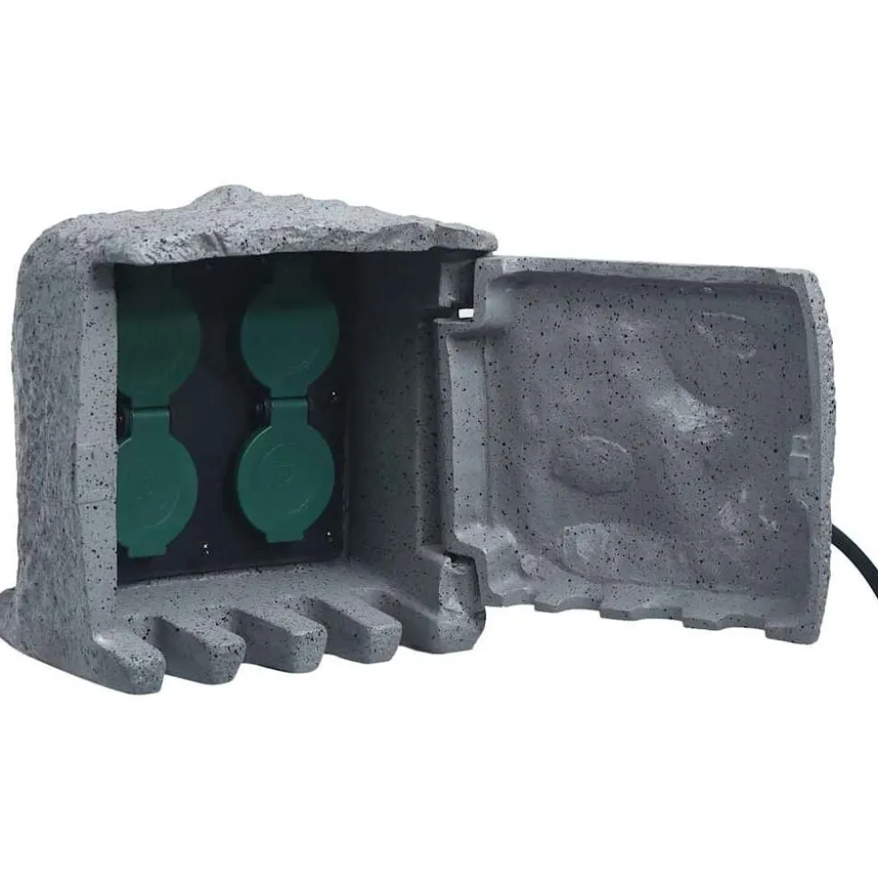 vidaXL Tuinstopcontact 4 ingangen waterbestendig polyresin grijs