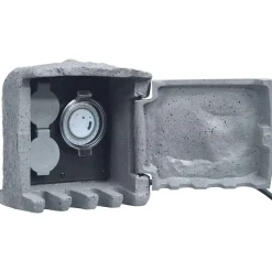 vidaXL Tuinstopcontact 2 ingangen met timer polyresin grijs