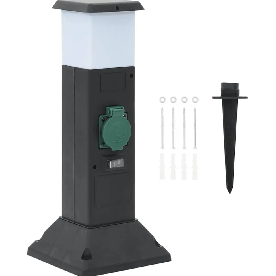 vidaXL Tuinstopcontact met lamp en grondpin 2-wegs 16x16x39,5 cm