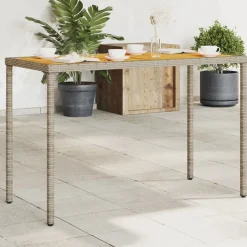 vidaXL Tuintafel met acaciahouten blad 115x54x74 cm poly rattan grijs