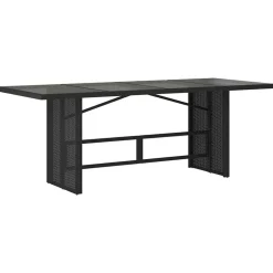 vidaXL Tuintafel met glazen blad 190x80x74 cm poly rattan zwart