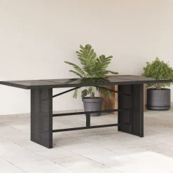 vidaXL Tuintafel met glazen blad 190x80x74 cm poly rattan zwart