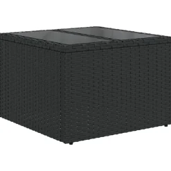 vidaXL Tuintafel met glazen blad zwart 55x55x37 cm poly rattan