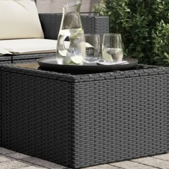 vidaXL Tuintafel met glazen blad zwart 55x55x37 cm poly rattan