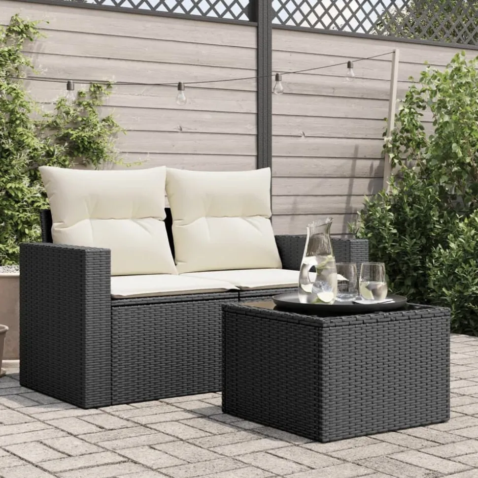 vidaXL Tuintafel met glazen blad zwart 55x55x37 cm poly rattan