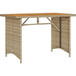 vidaXL Tuintafel met houten blad 110x68x70 cm poly rattan beige