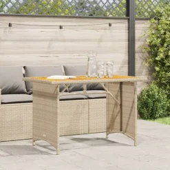 vidaXL Tuintafel met houten blad 110x68x70 cm poly rattan beige