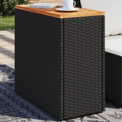 vidaXL Tuintafel met houten blad zwart 58x27,5x55 cm poly rattan