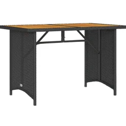 vidaXL Tuintafel met houten blad 110x68x70 cm poly rattan zwart