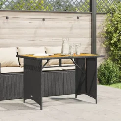 vidaXL Tuintafel met houten blad 110x68x70 cm poly rattan zwart