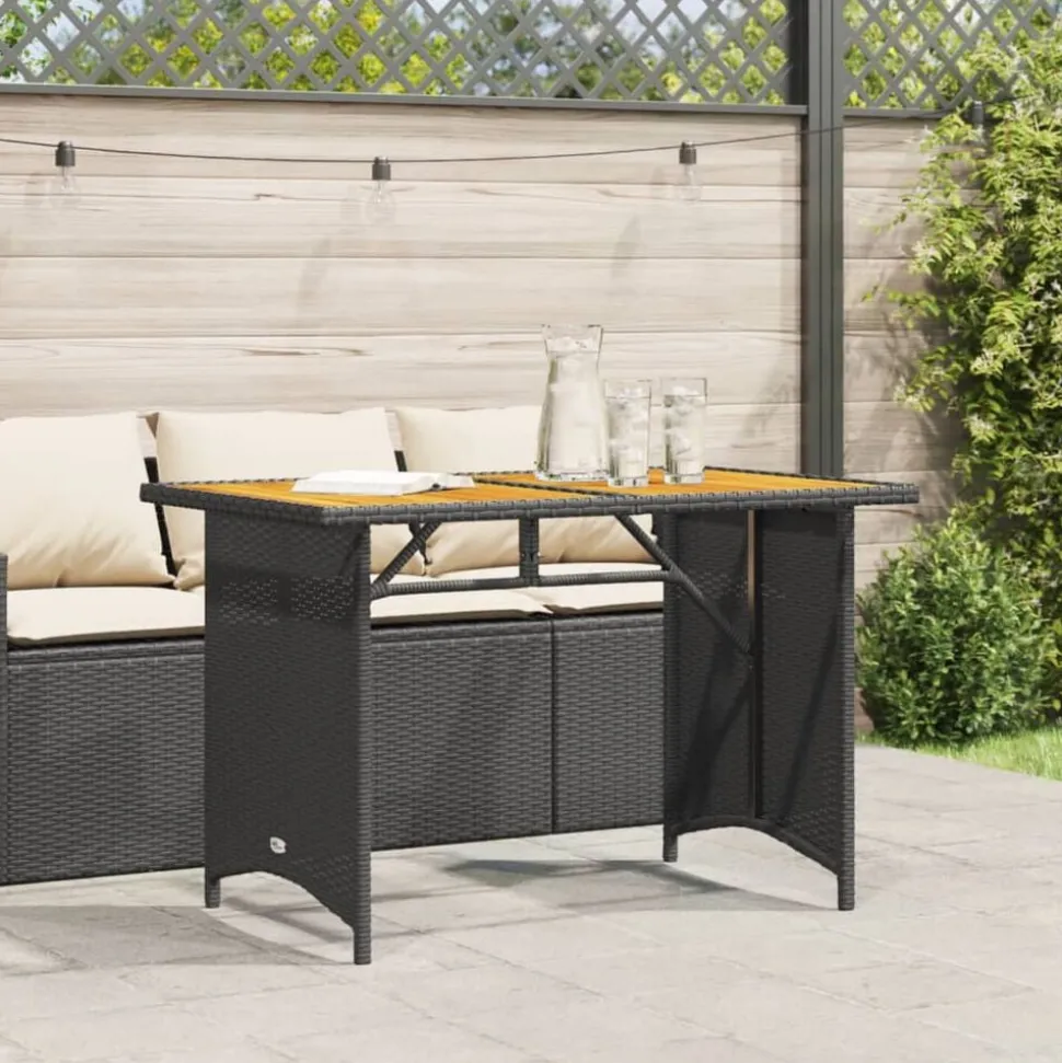 vidaXL Tuintafel met houten blad 110x68x70 cm poly rattan zwart