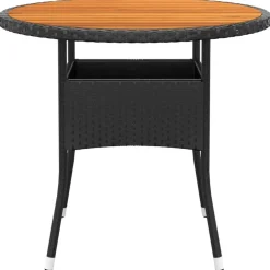 vidaXL Tuintafel Ø80x75 cm acaciahout en poly rattan zwart