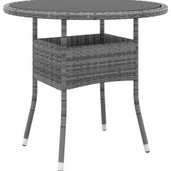 vidaXL Tuintafel Ø80x75 cm gehard glas en poly rattan grijs