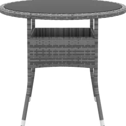 vidaXL Tuintafel Ø80x75 cm gehard glas en poly rattan grijs